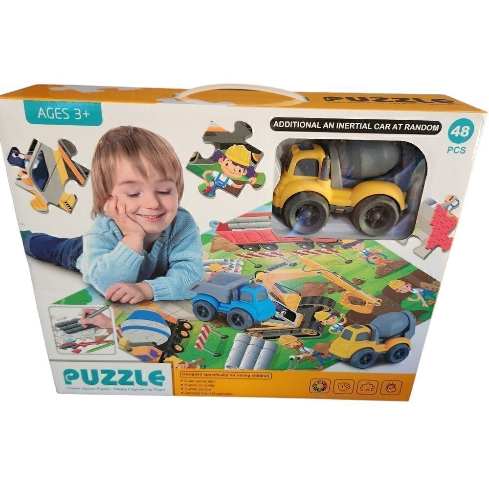 DIY Coloring Jigsaw Puzzle with Car and Markers Construction